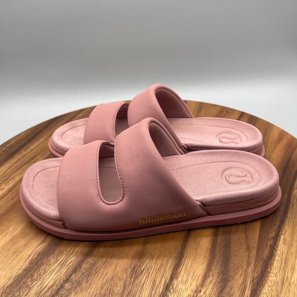 Lululemon Restfeel Sandals Womens 9 Pink Slides Slip On Comfort Logo Shoes - Picture 3 of 8